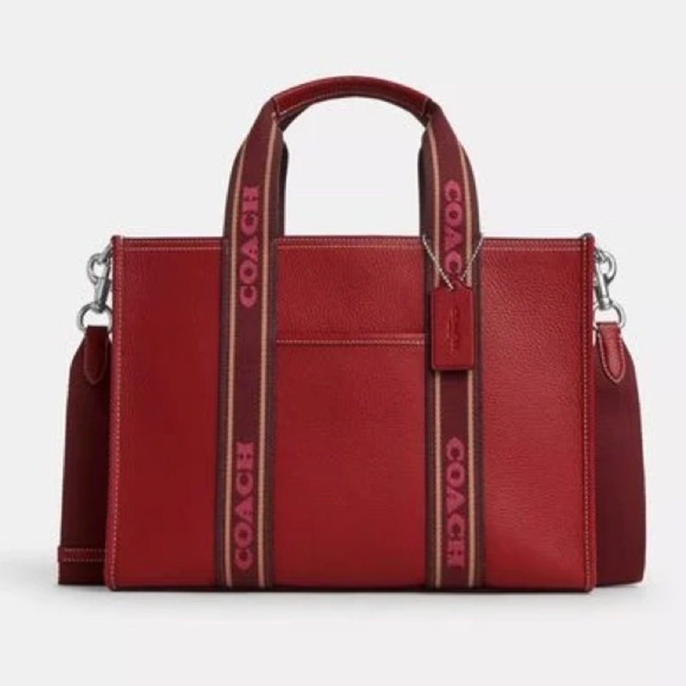 Coach Red Leather Crossbody Tote with Branded Straps